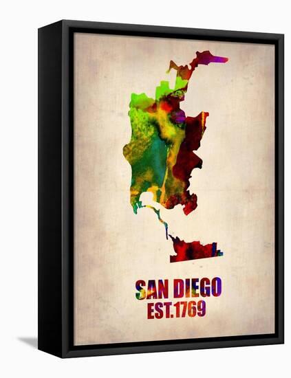 San Diego Watercolor Map-NaxArt-Framed Stretched Canvas