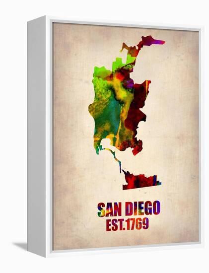 San Diego Watercolor Map-NaxArt-Framed Stretched Canvas