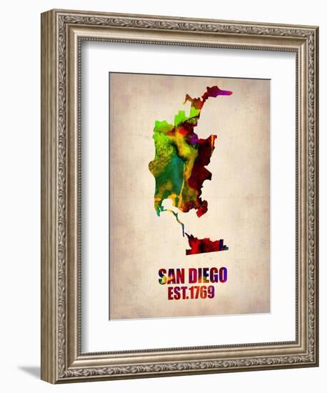 San Diego Watercolor Map-NaxArt-Framed Premium Giclee Print