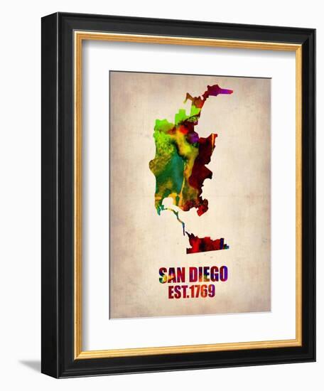 San Diego Watercolor Map-NaxArt-Framed Premium Giclee Print