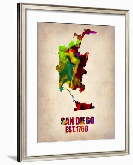 San Diego Watercolor Map-NaxArt-Framed Art Print