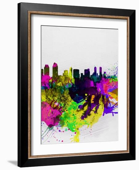 San Diego Watercolor Skyline-NaxArt-Framed Art Print