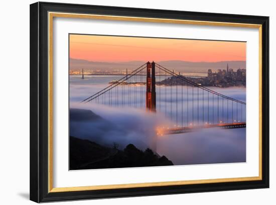 San Francisco At Sunrise, Behind The Golden Gate Bridge And A Low Blanket Of Fog-Joe Azure-Framed Photographic Print