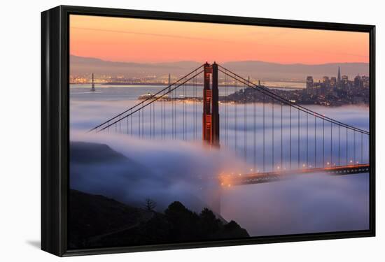 San Francisco At Sunrise, Behind The Golden Gate Bridge And A Low Blanket Of Fog-Joe Azure-Framed Premier Image Canvas