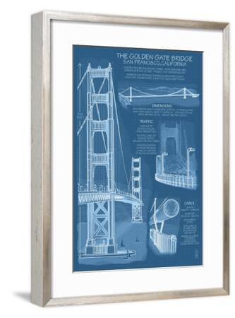 San Francisco, CA, Golden Gate Bridge Technical Blueprint Art Print by ...