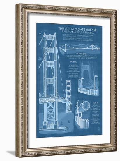 San Francisco, CA, Golden Gate Bridge Technical Blueprint-Lantern Press-Framed Art Print