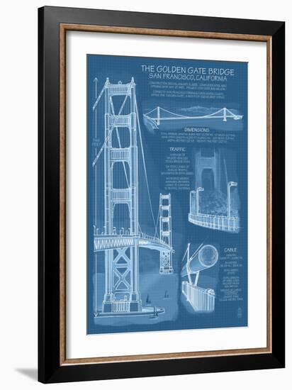 San Francisco, CA, Golden Gate Bridge Technical Blueprint-Lantern Press-Framed Art Print