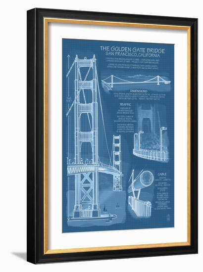 San Francisco, CA, Golden Gate Bridge Technical Blueprint-Lantern Press-Framed Art Print