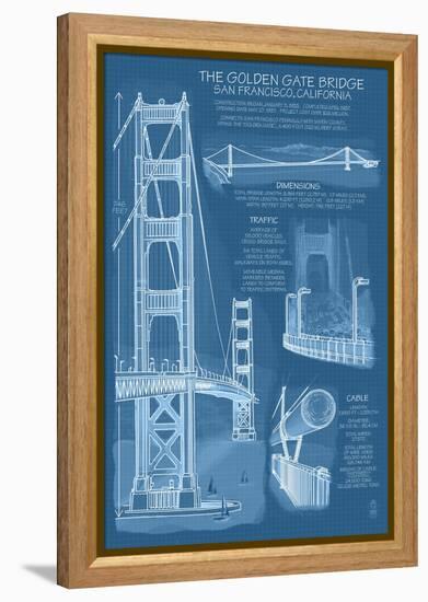 San Francisco, CA, Golden Gate Bridge Technical Blueprint-Lantern Press-Framed Stretched Canvas