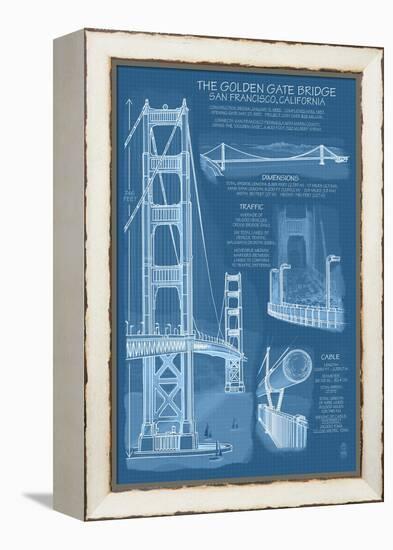 San Francisco, CA, Golden Gate Bridge Technical Blueprint-Lantern Press-Framed Stretched Canvas