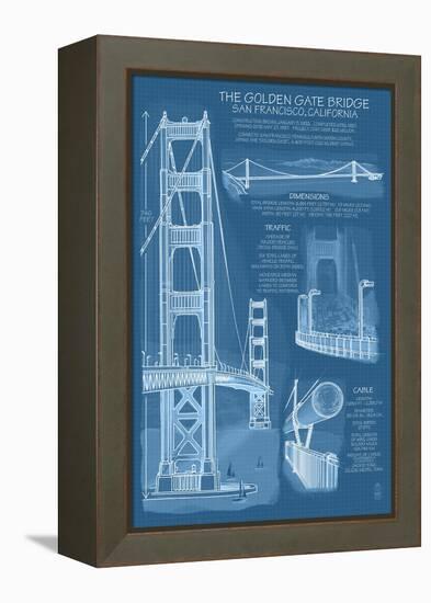 San Francisco, CA, Golden Gate Bridge Technical Blueprint-Lantern Press-Framed Stretched Canvas