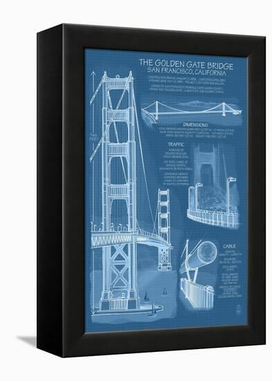 San Francisco, CA, Golden Gate Bridge Technical Blueprint-Lantern Press-Framed Stretched Canvas