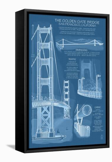 San Francisco, CA, Golden Gate Bridge Technical Blueprint-Lantern Press-Framed Stretched Canvas