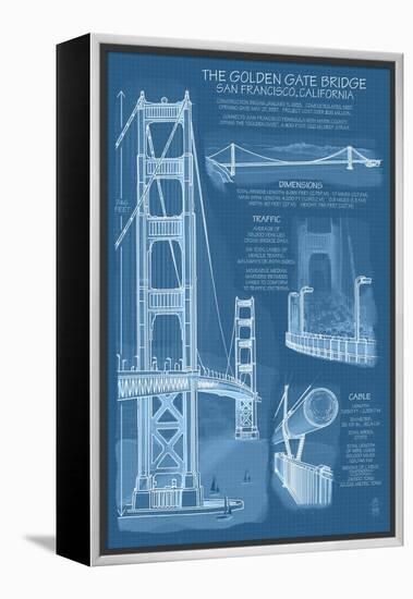 San Francisco, CA, Golden Gate Bridge Technical Blueprint-Lantern Press-Framed Stretched Canvas