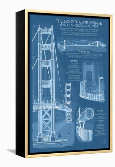 San Francisco, CA, Golden Gate Bridge Technical Blueprint-Lantern Press-Framed Stretched Canvas