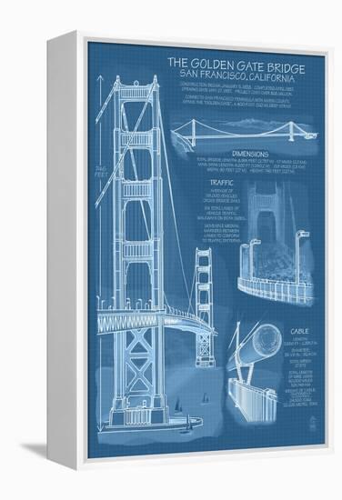 San Francisco, CA, Golden Gate Bridge Technical Blueprint-Lantern Press-Framed Stretched Canvas