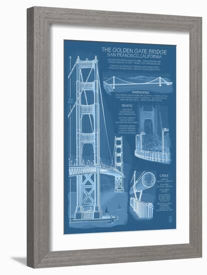 San Francisco, CA, Golden Gate Bridge Technical Blueprint-Lantern Press-Framed Premium Giclee Print