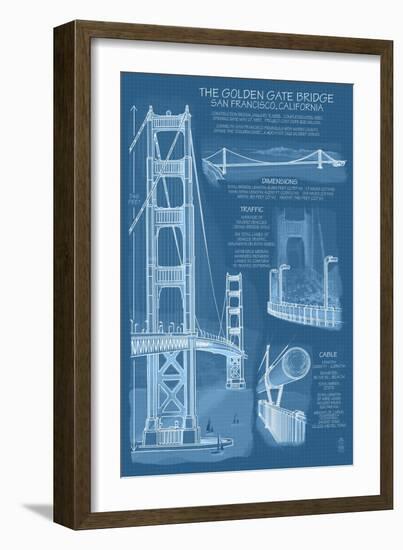 San Francisco, CA, Golden Gate Bridge Technical Blueprint-Lantern Press-Framed Premium Giclee Print