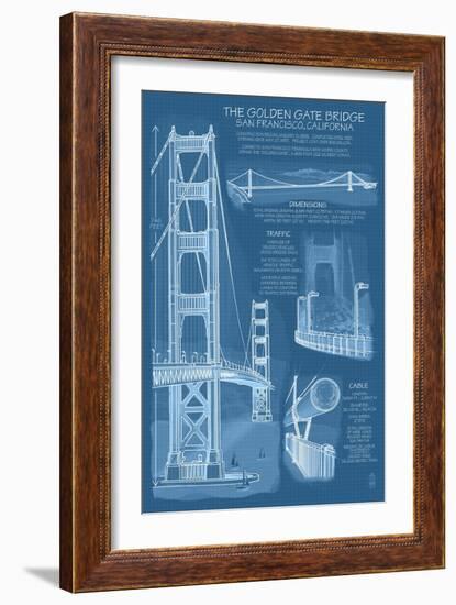 San Francisco, CA, Golden Gate Bridge Technical Blueprint-Lantern Press-Framed Premium Giclee Print