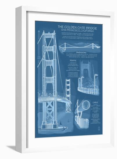 San Francisco, CA, Golden Gate Bridge Technical Blueprint-Lantern Press-Framed Premium Giclee Print
