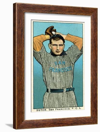 San Francisco, CA, San Francisco Pacific Coast League, Sutor, Baseball Card-Lantern Press-Framed Art Print