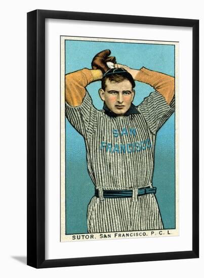 San Francisco, CA, San Francisco Pacific Coast League, Sutor, Baseball Card-Lantern Press-Framed Art Print