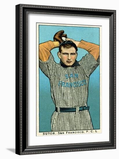 San Francisco, CA, San Francisco Pacific Coast League, Sutor, Baseball Card-Lantern Press-Framed Art Print