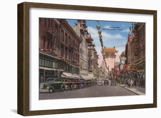San Francisco, CA - View of Chinatown Main Street-Lantern Press-Framed Art Print