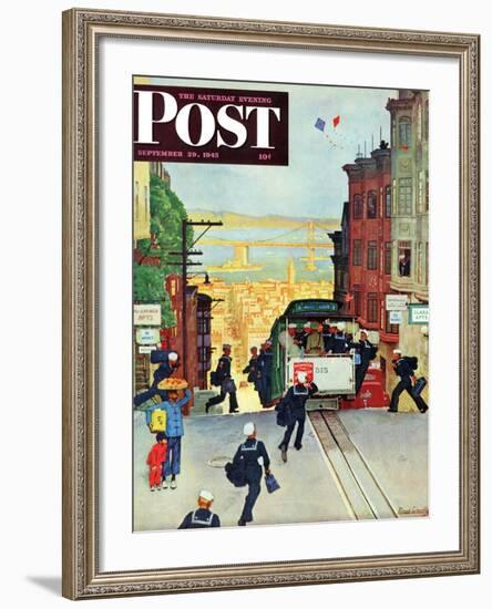 "San Francisco Cable Car," Saturday Evening Post Cover, September 29, 1945-Mead Schaeffer-Framed Giclee Print