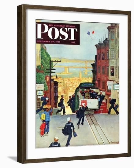 "San Francisco Cable Car," Saturday Evening Post Cover, September 29, 1945-Mead Schaeffer-Framed Giclee Print