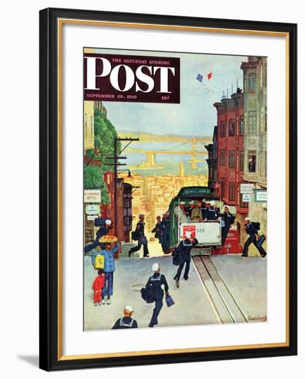 "San Francisco Cable Car," Saturday Evening Post Cover, September 29, 1945-Mead Schaeffer-Framed Giclee Print