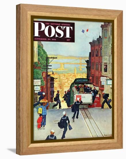 "San Francisco Cable Car," Saturday Evening Post Cover, September 29, 1945-Mead Schaeffer-Framed Premier Image Canvas