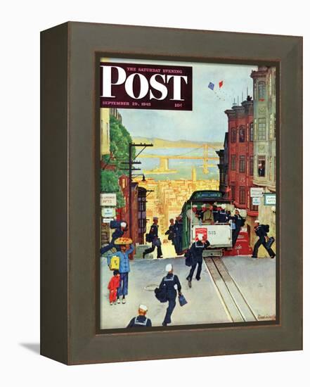 "San Francisco Cable Car," Saturday Evening Post Cover, September 29, 1945-Mead Schaeffer-Framed Premier Image Canvas