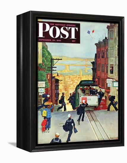 "San Francisco Cable Car," Saturday Evening Post Cover, September 29, 1945-Mead Schaeffer-Framed Premier Image Canvas