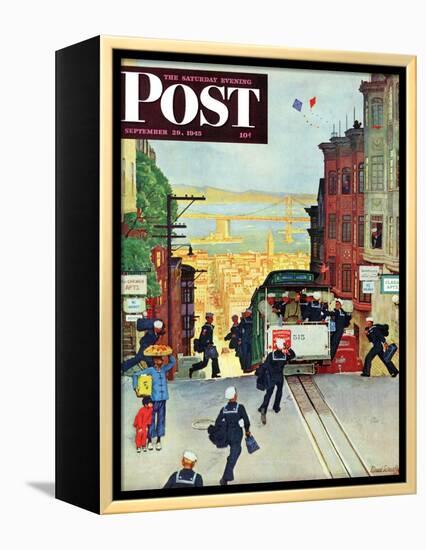 "San Francisco Cable Car," Saturday Evening Post Cover, September 29, 1945-Mead Schaeffer-Framed Premier Image Canvas