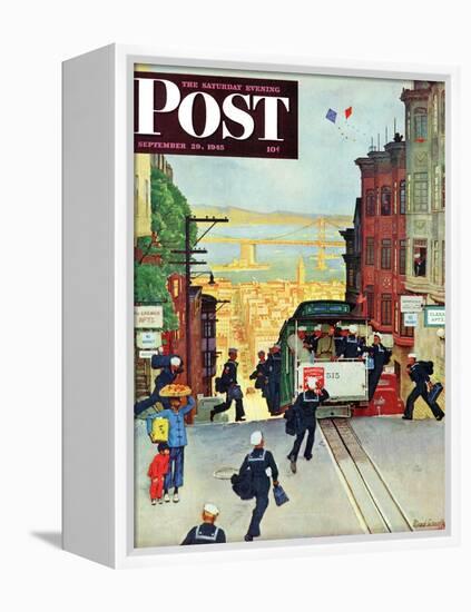 "San Francisco Cable Car," Saturday Evening Post Cover, September 29, 1945-Mead Schaeffer-Framed Premier Image Canvas