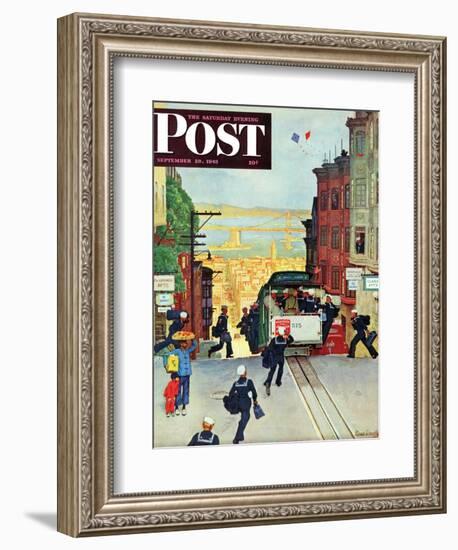 "San Francisco Cable Car," Saturday Evening Post Cover, September 29, 1945-Mead Schaeffer-Framed Giclee Print