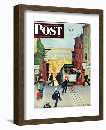 "San Francisco Cable Car," Saturday Evening Post Cover, September 29, 1945-Mead Schaeffer-Framed Giclee Print