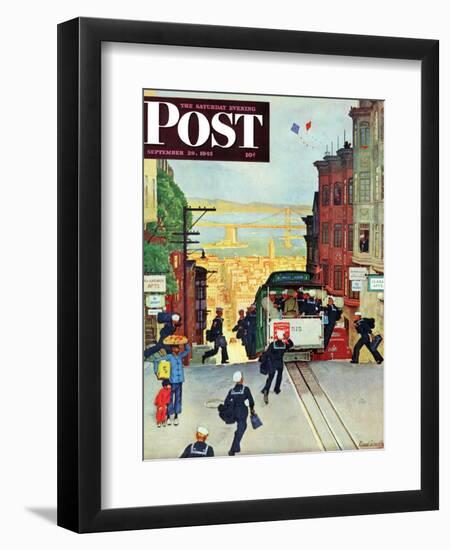 "San Francisco Cable Car," Saturday Evening Post Cover, September 29, 1945-Mead Schaeffer-Framed Giclee Print