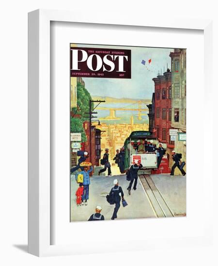 "San Francisco Cable Car," Saturday Evening Post Cover, September 29, 1945-Mead Schaeffer-Framed Giclee Print