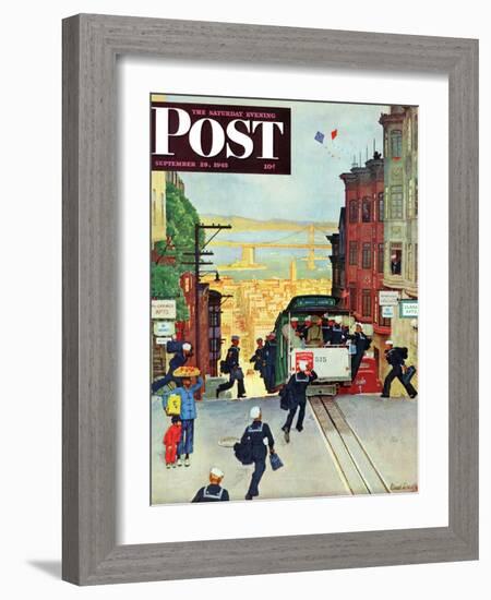 "San Francisco Cable Car," Saturday Evening Post Cover, September 29, 1945-Mead Schaeffer-Framed Giclee Print