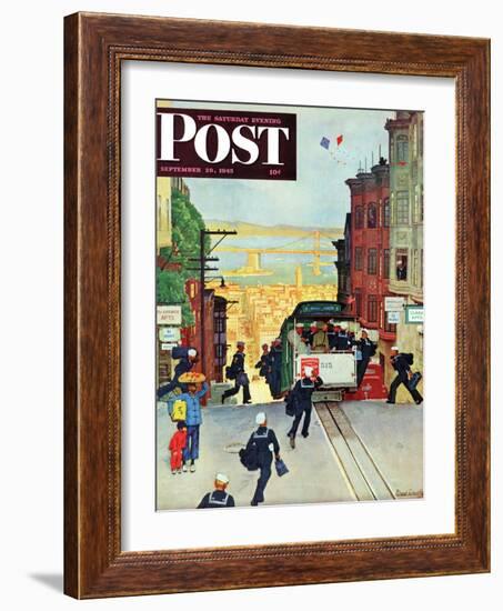 "San Francisco Cable Car," Saturday Evening Post Cover, September 29, 1945-Mead Schaeffer-Framed Giclee Print