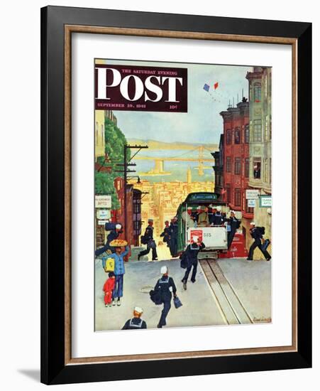 "San Francisco Cable Car," Saturday Evening Post Cover, September 29, 1945-Mead Schaeffer-Framed Giclee Print