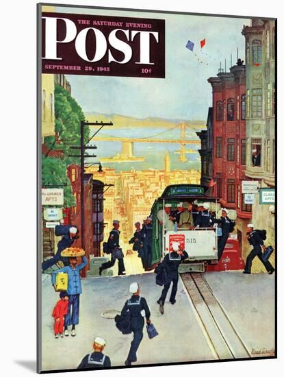 "San Francisco Cable Car," Saturday Evening Post Cover, September 29, 1945-Mead Schaeffer-Mounted Giclee Print