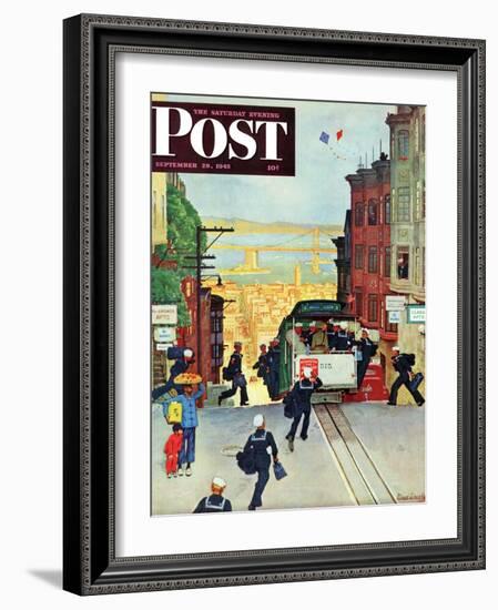 "San Francisco Cable Car," Saturday Evening Post Cover, September 29, 1945-Mead Schaeffer-Framed Giclee Print