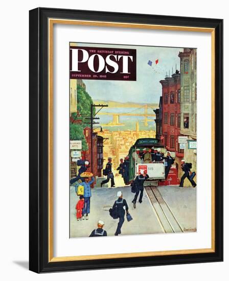 "San Francisco Cable Car," Saturday Evening Post Cover, September 29, 1945-Mead Schaeffer-Framed Giclee Print