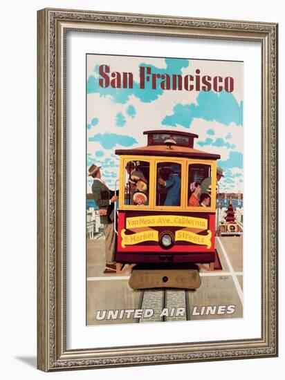 San Francisco Cable Car - United Air Lines - Vintage Travel Poster, 1957-Stan Galli-Framed Art Print