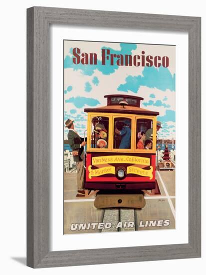 San Francisco Cable Car - United Air Lines - Vintage Travel Poster, 1957-Stan Galli-Framed Art Print