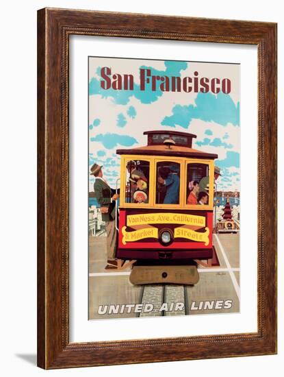 San Francisco Cable Car - United Air Lines - Vintage Travel Poster, 1957-Stan Galli-Framed Art Print