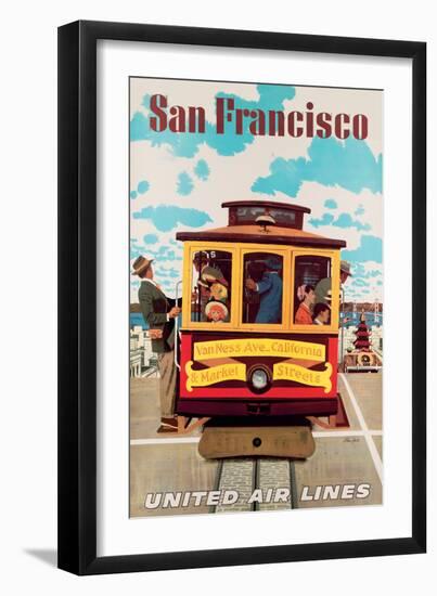 San Francisco Cable Car - United Air Lines - Vintage Travel Poster, 1957-Stan Galli-Framed Art Print